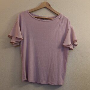 LOFT Petites Soft Pink Ruffle Sleeve Top MP